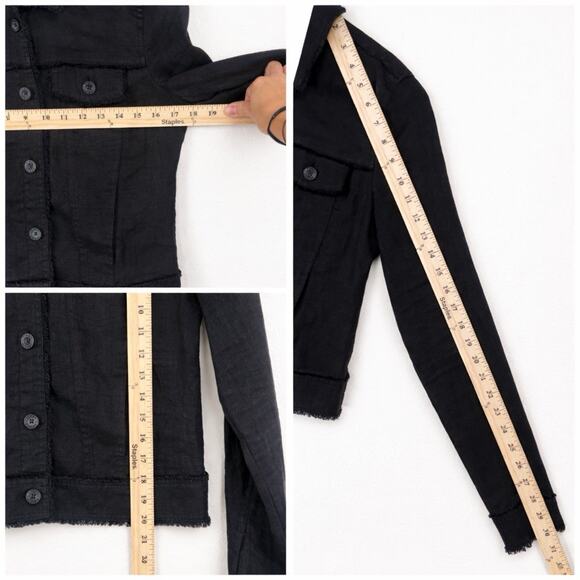 Tommy Bahama Black Linen Cropped Jacket Frayed Hem Button Front XS - Picture 6 of 8